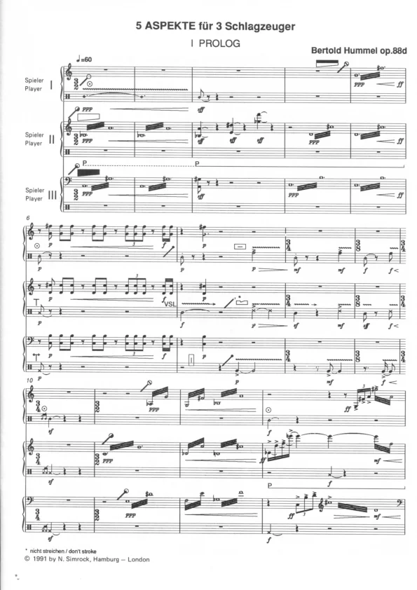 Bertold Hummel : 5 aspects pour 3 percussionnistes, op. 88d (partition)