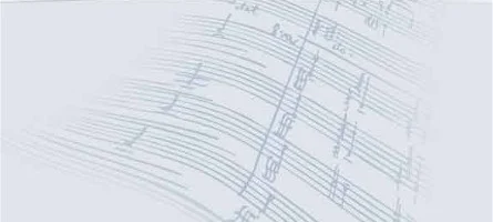 Zweite, enger zugeschnittene Variante der Hintergrundgrafik mit fließenden, handschriftlichen Notenseiten.