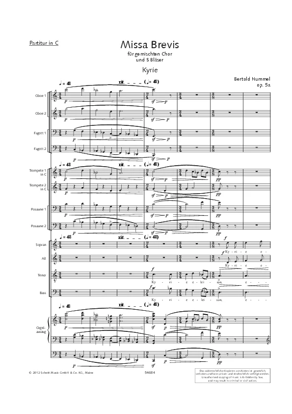 Bertold Hummel : Missa brevis, op. 5a, n° 1 (partition)