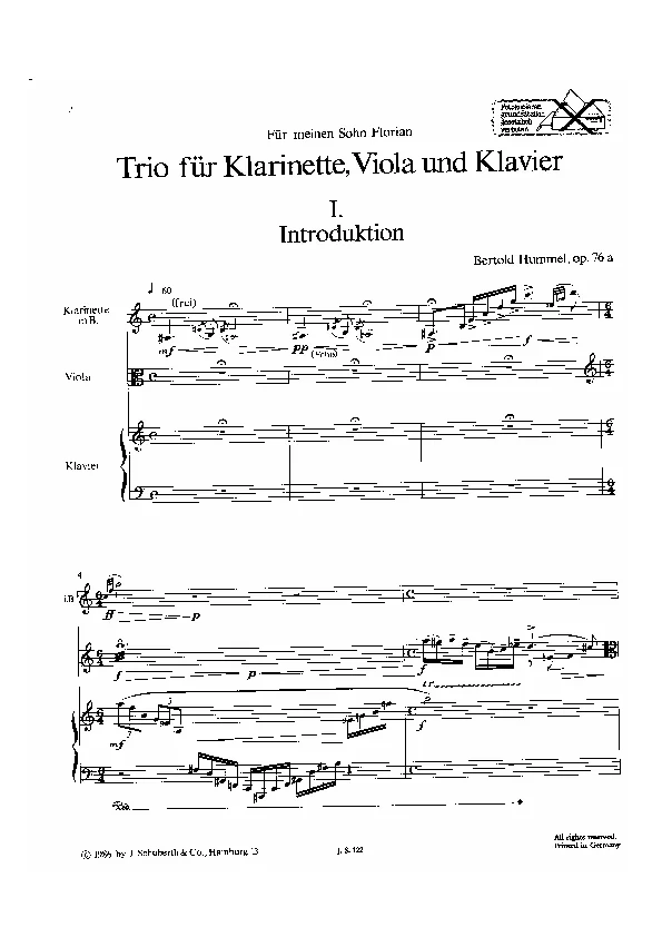 Bertold Hummel : Trio, op. 76a, n° 1 (partition)