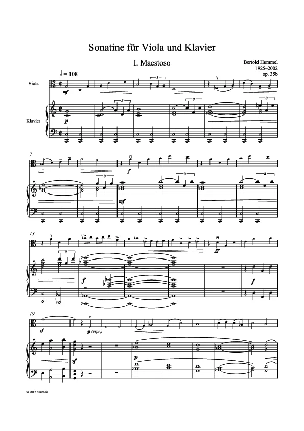 Bertold Hummel : Sonatine, op. 35b (partition)