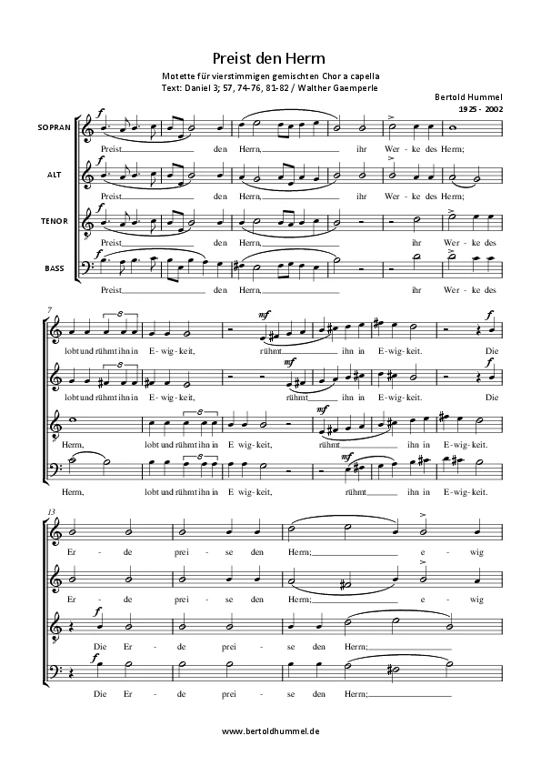 Bertold Hummel : Louez le Seigneur (Daniel 3) (Partition complète)