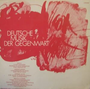 Pochette du disque « Musique allemande contemporaine » ornée d'un motif abstrait représentant un trait de pinceau rouge.