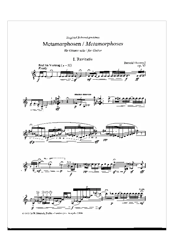 Bertold Hummel : Métamorphoses pour guitare, op. 37 (partition)