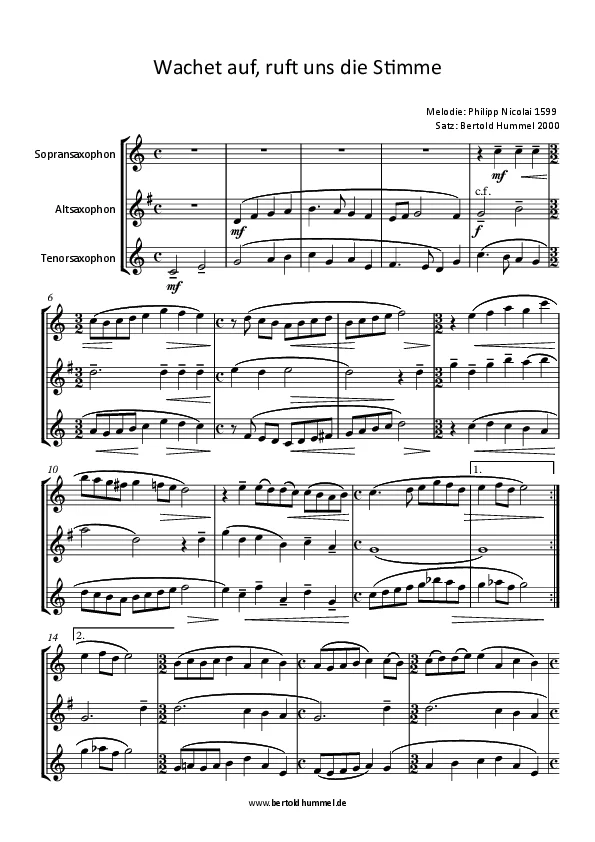 Bertold Hummel : 6 chorals pour saxophones soprano, alto et ténor (« Wachet auf ruft uns die Stimme »)