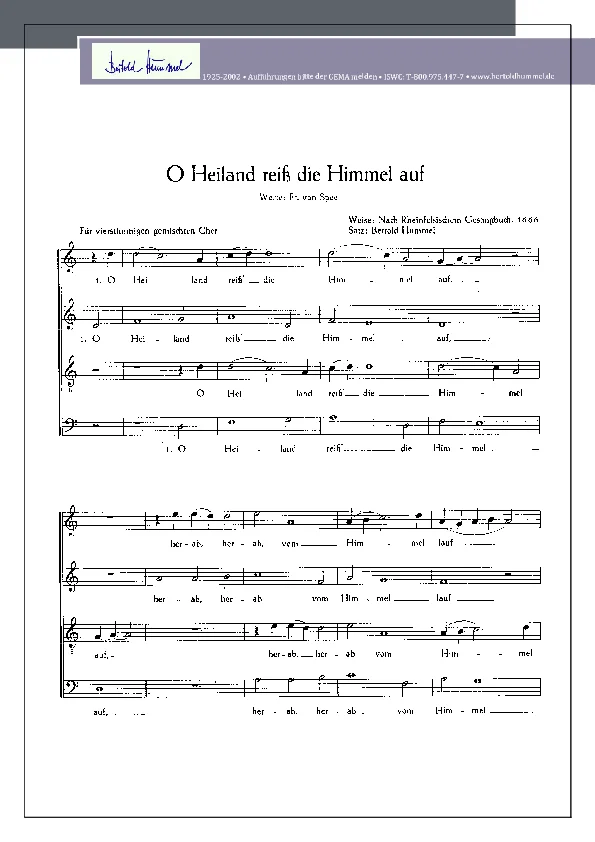 Bertold Hummel: O Heiland reiß die Himmel auf (Chorsatz)