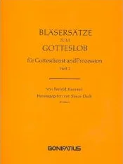 Orangefarbenes Notenheft-Cover, Titel „Bläsersätze zum Gotteslob, für Gottesdienst und Prozession, Heft 2“, von Bertold Hummel, herausgegeben von Simon Dach, Bonifatius-Verlag
