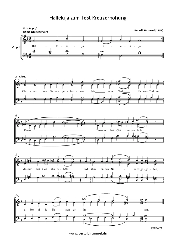 Bertold Hummel: Halleluja zum Fest Kreuzerhöhung 1986