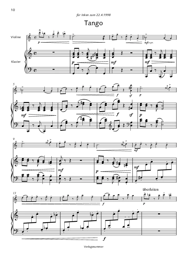 Bertold Hummel : Tango pour violon (partition)