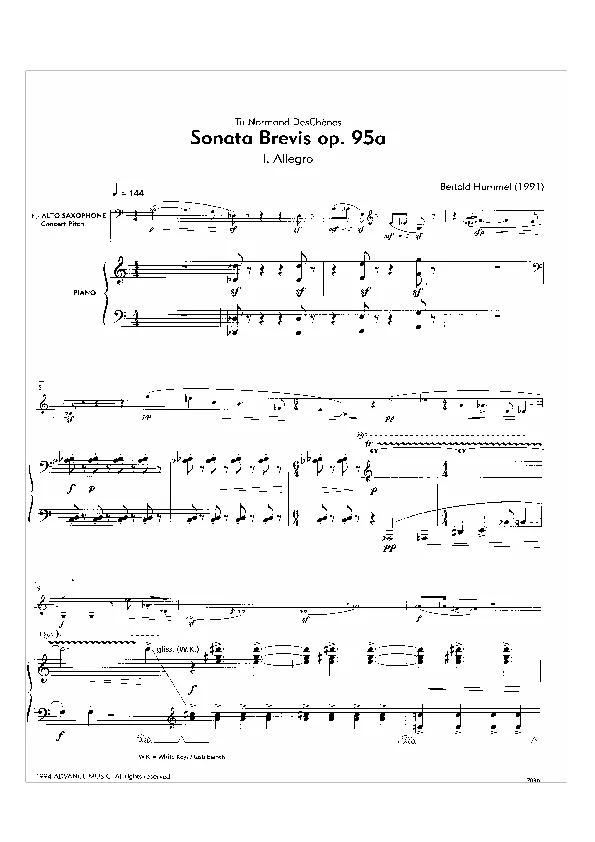 Bertold Hummel: Sonata brevis für Saxophon, op. 95a, 1 (Noten)