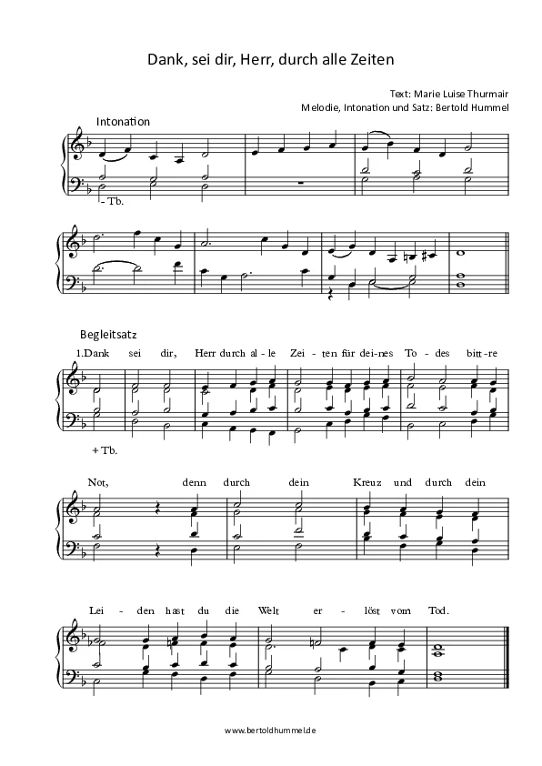 Bertold Hummel: Dank sei dir Herr durch alle Zeiten (Intonation und Liedsatz)