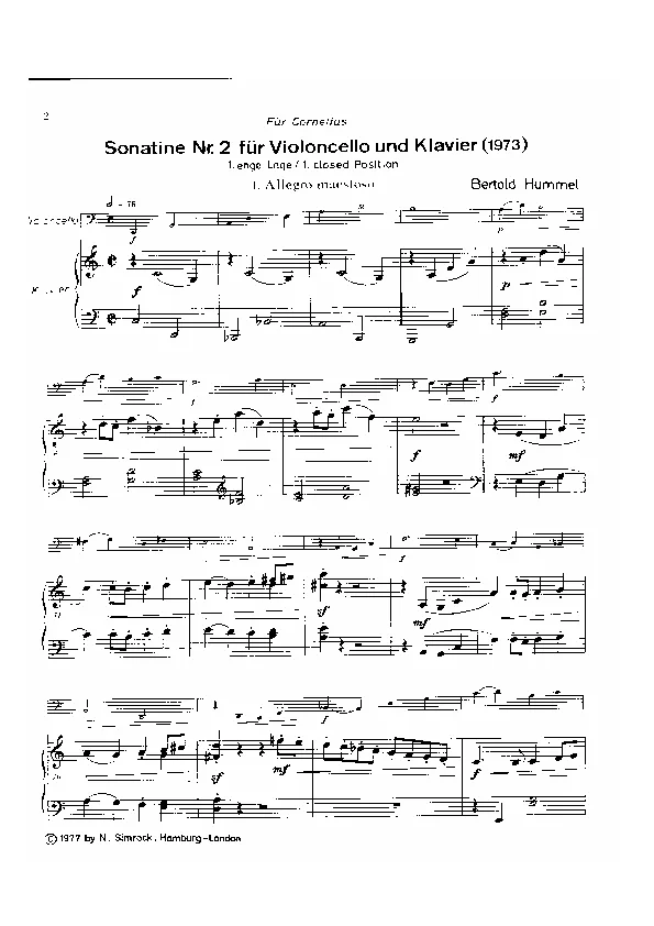 Bertold Hummel : Sonatine, op. 52a, n° 1 (partition)