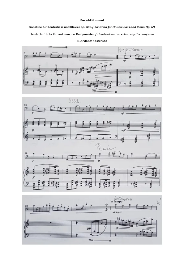 Bertold Hummel : Sonatine pour contrebasse et piano, op. 69b (corrections du compositeur)