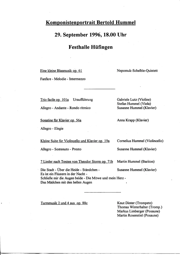 Programme for the world premiere of Op. 101a 
