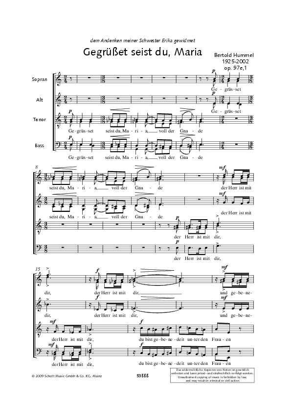 Bertold Hummel : Je te salue, Marie, op. 97e1 (partition)