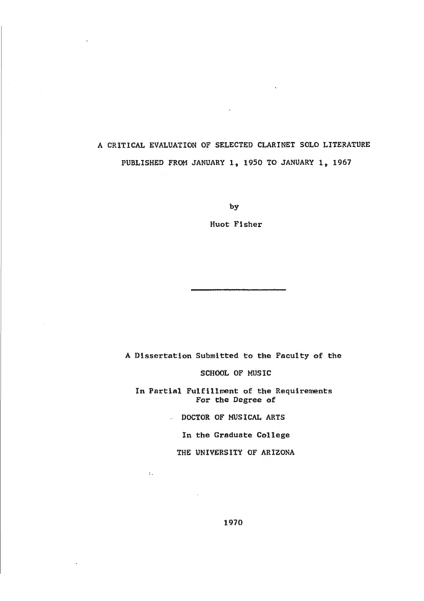 Huot Fisher: A critical evaluation of selected clarinet solo literature