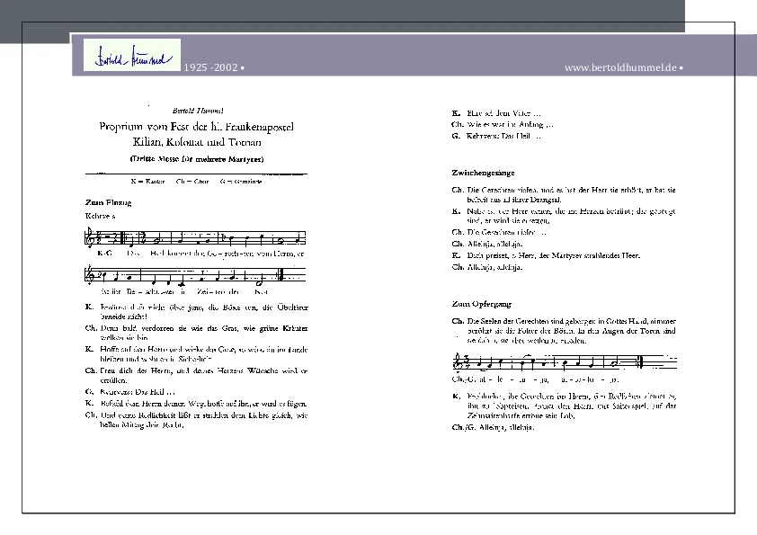 Bertold Hummel : Proprium (pour la fête des apôtres des Francs), op. 32 (bulletin paroissial)