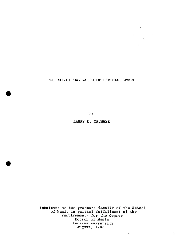 Larry, D. Crummer, The Solo Organ Works of Bertold Hummel