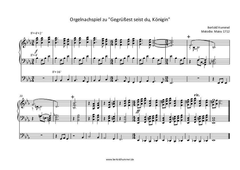 Bertold Hummel: Gegrüßet seist du, Königin (Orgelnachspiel)