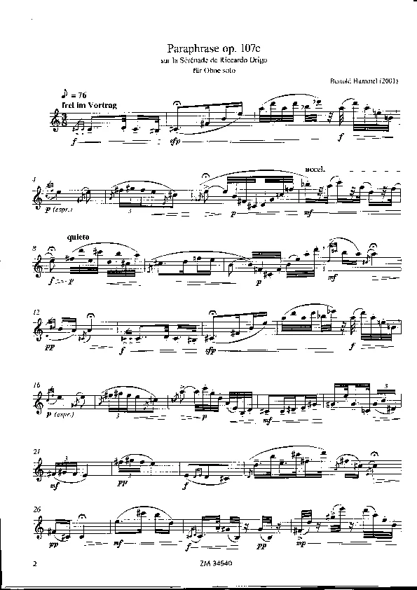 Bertold Hummel: Paraphrase für Oboe solo, op. 107c (Noten)