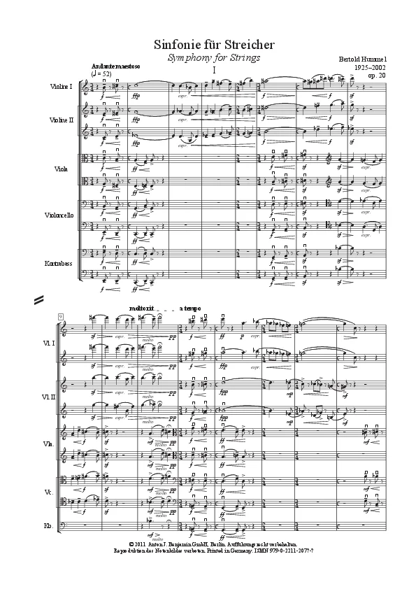 Bertold Hummel : op. 20, n° 1 (partition)