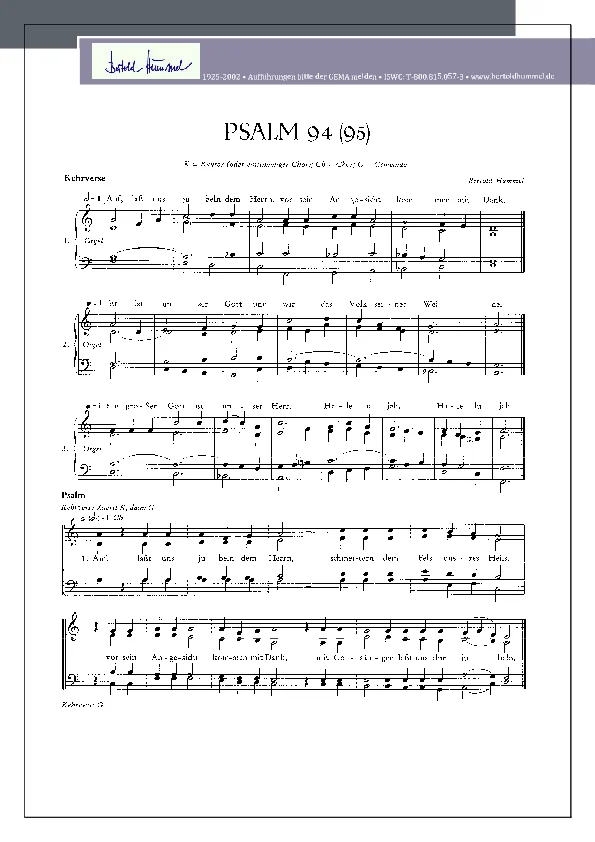 Bertold Hummel: Psalm 95 - Auf lasst uns jubeln (Partitur komplett)