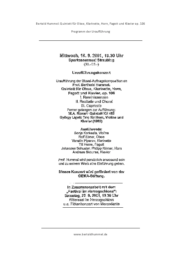 Programm der UA op. 106