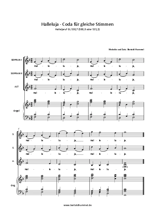 Bertold Hummel: Halleluja Coda für 3 gleiche Stimmen 1995