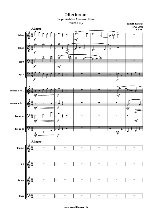 Bertold Hummel: Offertorium für gemischten Chor und Bläser, op. 5b (Partitur komplett)