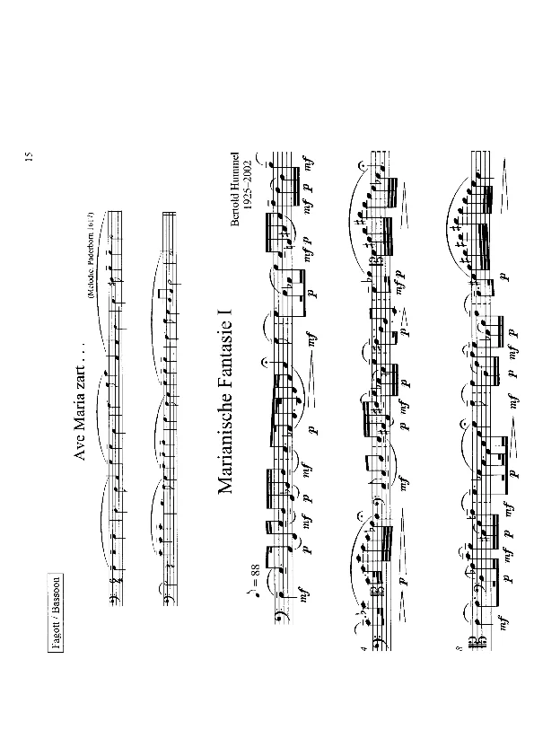 Bertold Hummel : Fantaisies mariales I-III pour cor de basset (clarinette basse/basson en fa), op. 87d (partie de clarinette basse/basson)