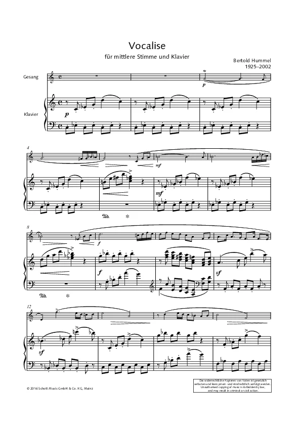 Bertold Hummel: Vocalise für Singstimme (Noten)