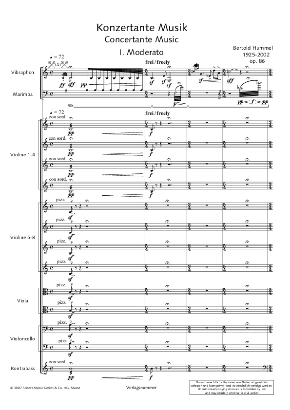 Bertold Hummel: Konzertante Musik für Schlagzeug, op. 86, 1 (Noten Partitur)