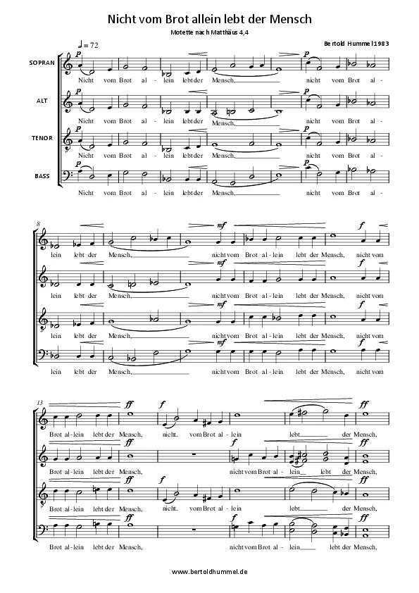 Bertold Hummel: Man Does Not Live by Bread Alone (Complete score)