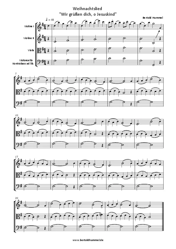 Bertold Hummel : chant de Noël « Wir grüßen dich, o Jesuskind » (paroles : Marie Luise Thurmair) (partition pour cordes)