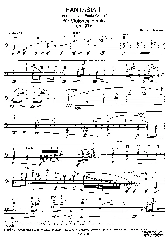 Bertold Hummel: Fantasia II für Casals, op. 97a (Noten)