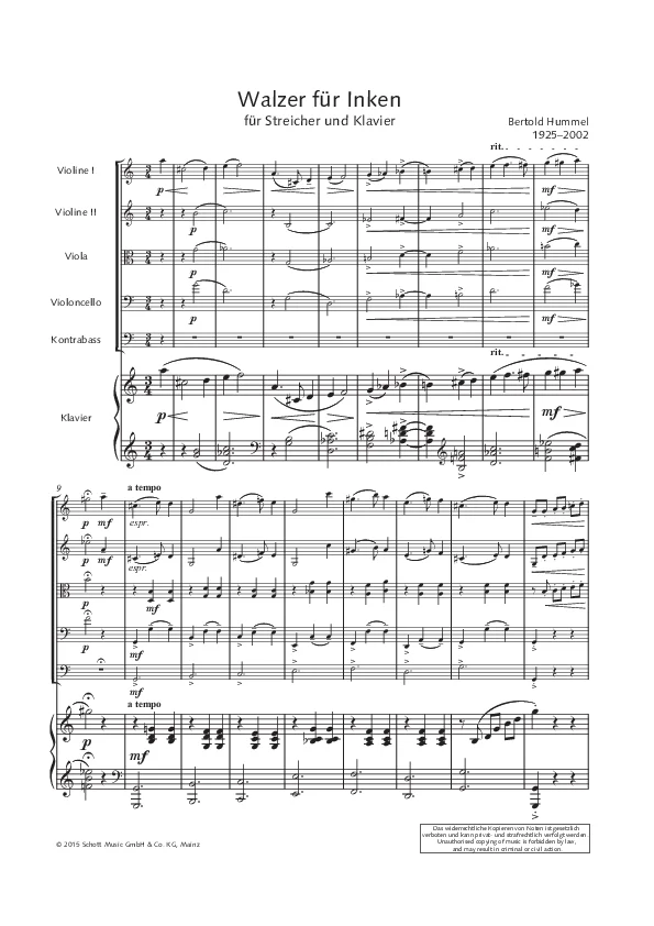 Bertold Hummel : Valse pour Inken (partition)
