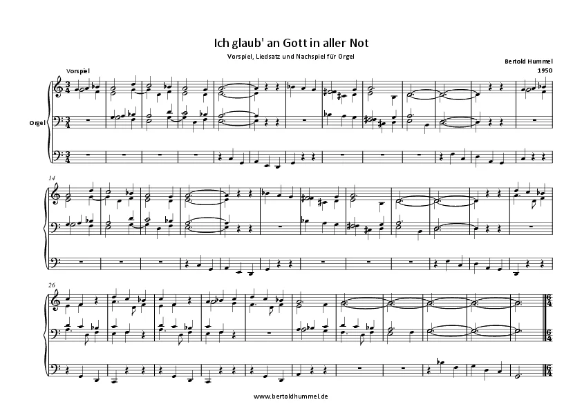 Bertold Hummel: Ich glaub an Gott (Vor- und Nachspiel, Liedsatz)