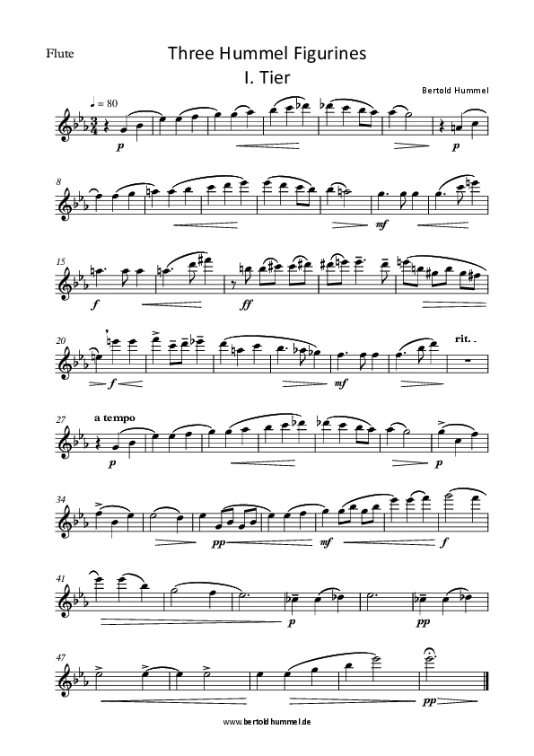 Bertold Hummel: Three Hummel Figurines (Three Warm-up chorales), Op. 81f, 1 ‘I. Tier’ (voice, flute)