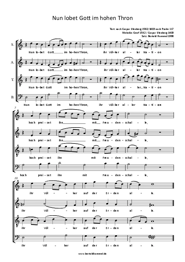Bertold Hummel: Now Praise God on His High Throne (Melody: Geneva 1542) (1998, SATB, cantus firmus bass)
