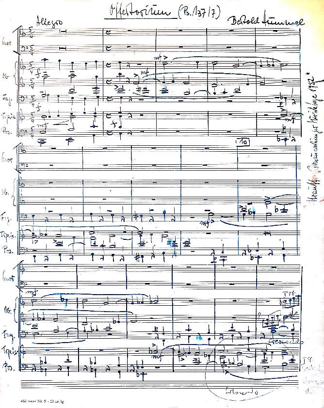 Bertold Hummel: Offertorium für gemischten Chor und Bläser, op. 5b (Manuskript)