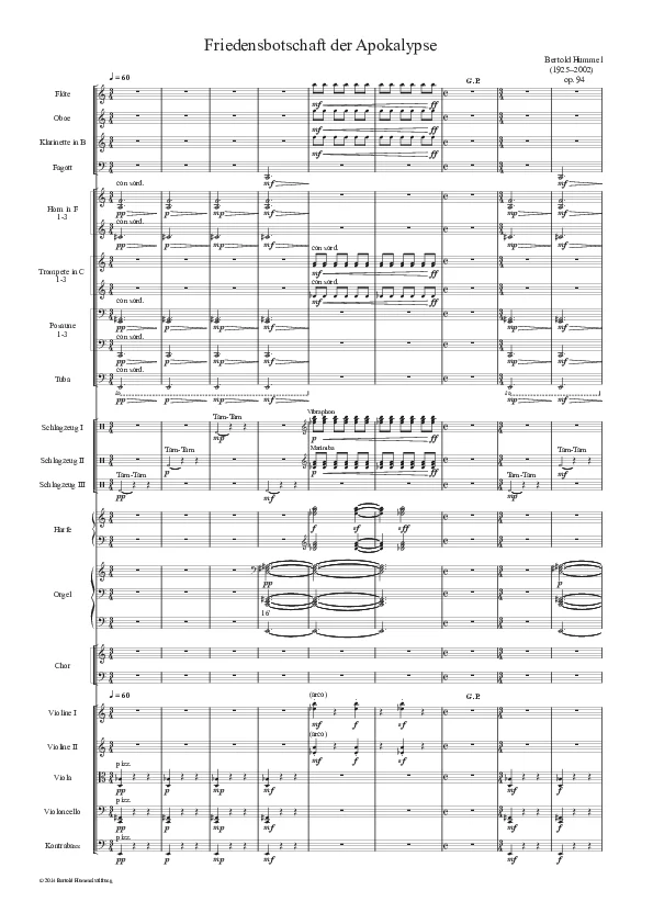 Bertold Hummel : Message de paix, op. 94 (partition)