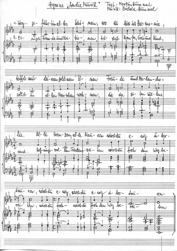 Bertold Hummel Hymne an die Musik Choral