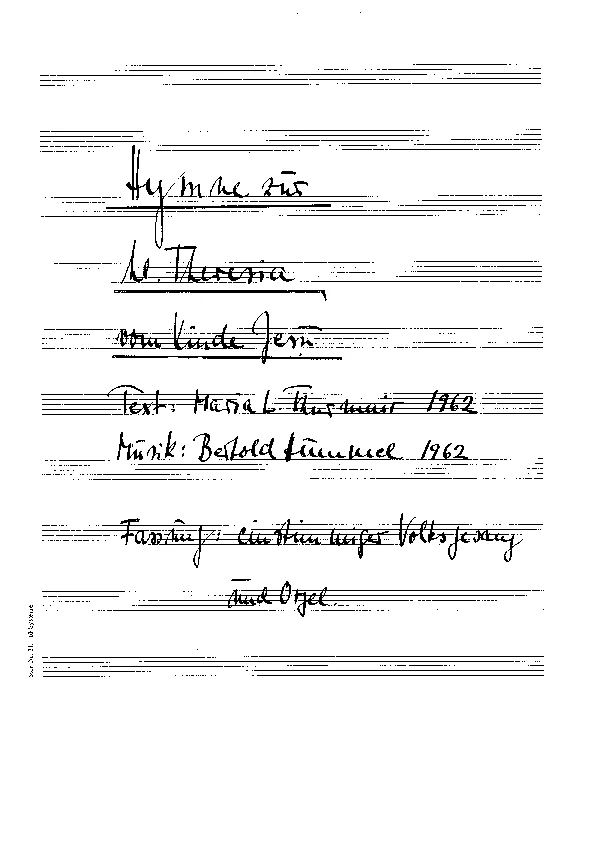 Bertold Hummel: Hymne zur Hl. Theresia (Chorsatz)