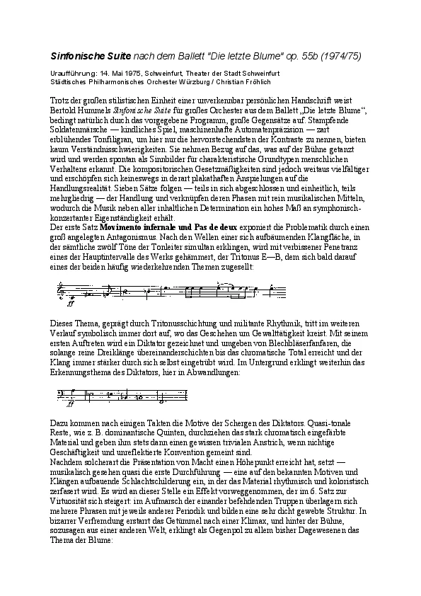 K. Stahmer : Suite symphonique – À propos de la musique
