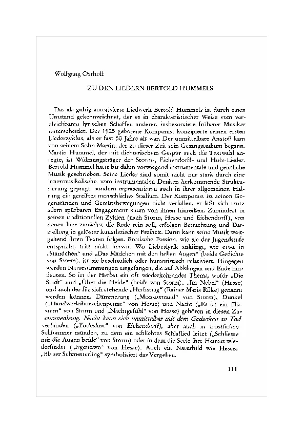 Wolfgang Osthoff (1988): On Bertold Hummel’s songs