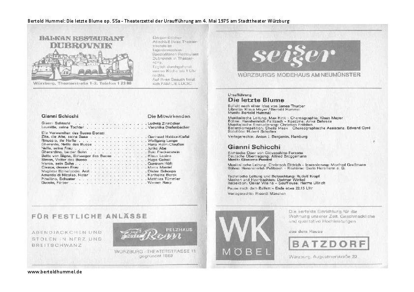 Programme for the world premiere of Op. 55a
