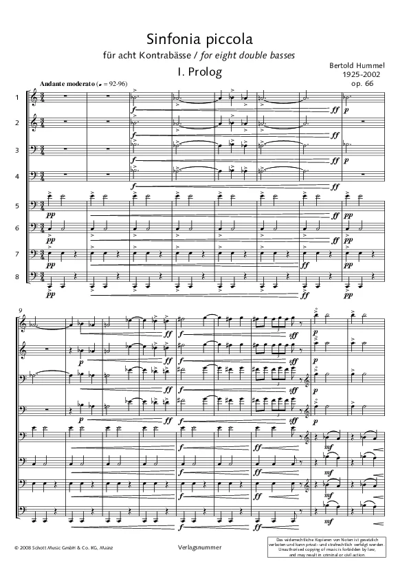 Bertold Hummel : Sinfonia piccola, op. 66, n° 1 (partition)