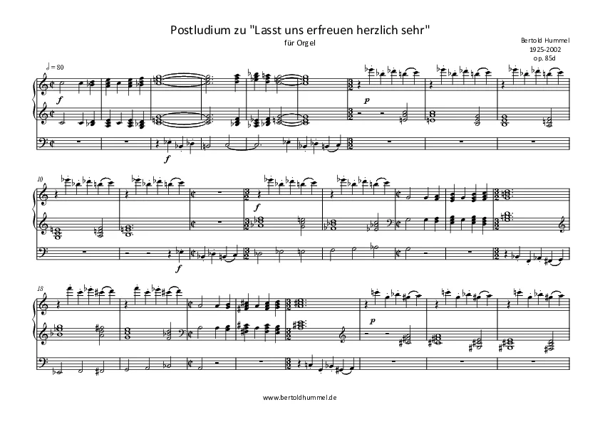 Bertold Hummel: Postludium für Orgel, op. 85d (Noten komplett)