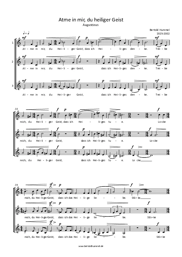Bertold Hummel: Breathe into me, O Holy Spirit (text: Augustine) (three-part version, full score)