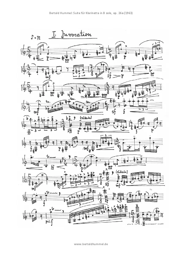 Bertold Hummel: Suite für Klarinette i. B solo, op. 26a, 1 (Manuskript)